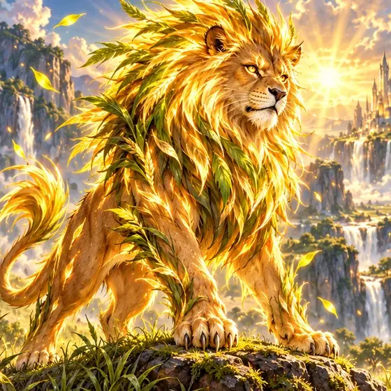 Sungrass Lion, a golden lion with a mane of grass