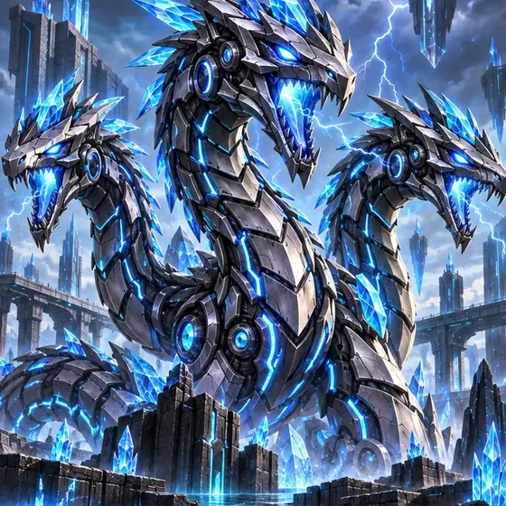 Cyber Hydra, a three-headed mechanical dragon